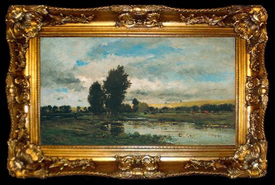 framed  Charles Francois Daubigny French River Scene, ta009-2